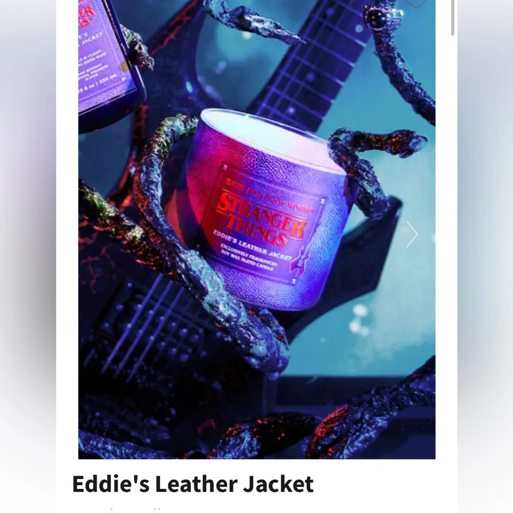 Bath Body Works x Stranger Things NWT Eddie’s Leather Jacket 3 Wick Candle - Picture 1 of 4
